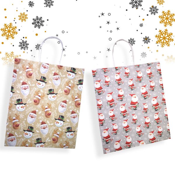 24er Pack Geschenktüten aus Kraftpapier – 2 Designs, je 12 Stück, Groß (26,6x12,7x31,7 cm)