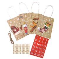 24 Geschenktüten aus Kraftpapier für Adventskalender – inkl. Sticker 1-24, 3m Paketschnur, 24 Holzklammern (35x7mm)