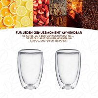 4er Set Mundgeblasene Doppelwandige Latte Macchiato Thermogläser – Hitzebeständig - 400ml