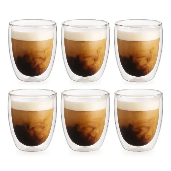 6er Set Doppelwandige Latte Macchiato Thermogläser – Hitzebeständig 400ml