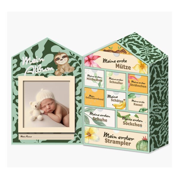 Baby Erinnerungsbox Schatztruhe Erinnerungen mit 10 Fächern,Erinnerungen Meilenstein Box (Grün)