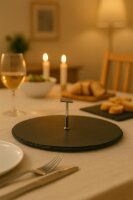 hausleben Schiefer Servierplatte mit Edelstahlgriff – Ø 25 cm rund