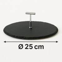 hausleben Schiefer Servierplatte mit Edelstahlgriff – Ø 25 cm rund