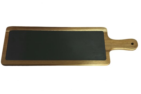 hausleben Akazienholz Servierbrett mit Schiefereinsatz & Griff - 45x15 cm