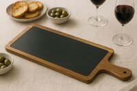 hausleben Akazienholz Servierbrett mit Schiefereinsatz & Griff - 45x15 cm
