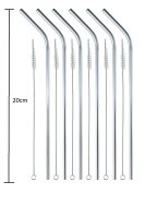 hausleben 12-teiliges Edelstahl Strohhalm Set – 6 Wiederverwendbare Metall Trinkhalme gebogen (ca.20 cm) + 6 Reinigungsbürsten
