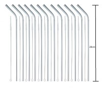 hausleben 24-teiliges Edelstahl Trinkhalm Set – 12 Wiederverwendbare Metall Trinkhalme gebogen (ca.20 cm) + 12 Reinigungsbürsten