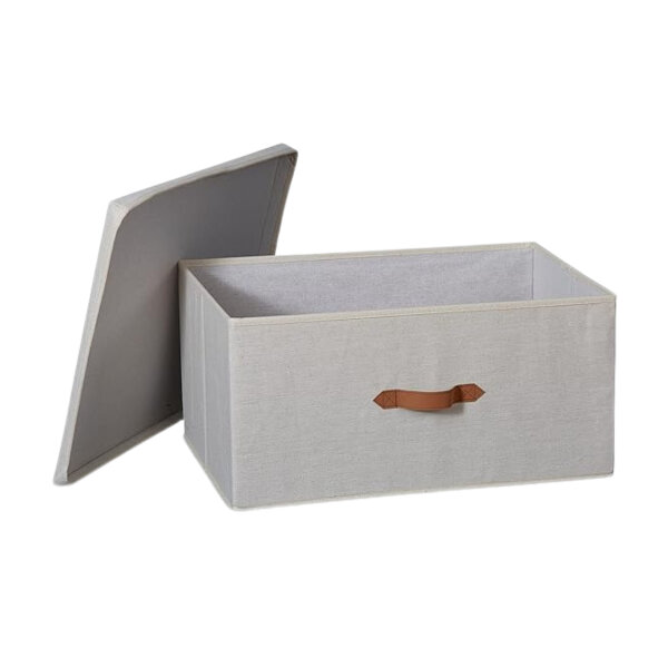 hausleben Faltbox mit Deckel 54x40x25cm – Aufbewahrungsbox Leinen