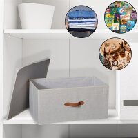 hausleben Faltbox mit Deckel 54x40x25cm – Aufbewahrungsbox Leinen