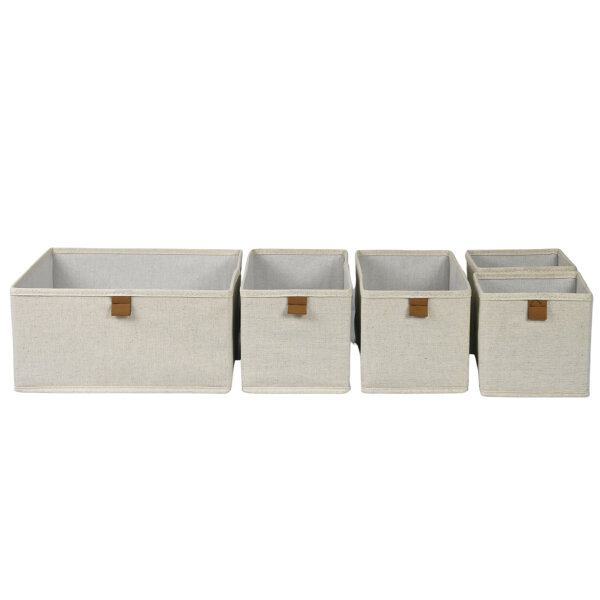 hausleben 5er Set Aufbewahrungsboxen Stoff (Creme/Nature)