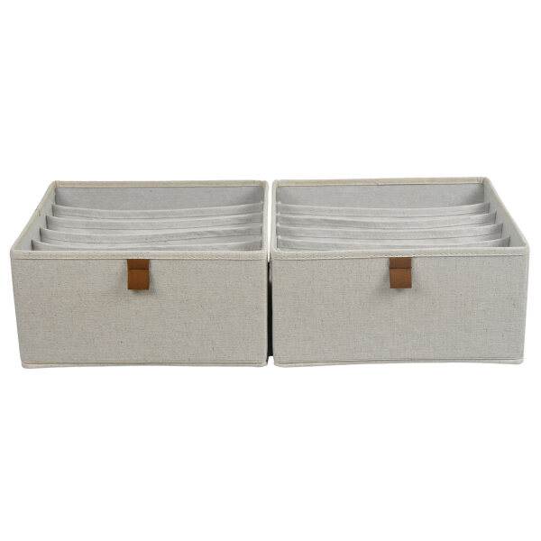 hausleben Organizer Box 2er Set – 6 Fächer je Box (creme/Nature)