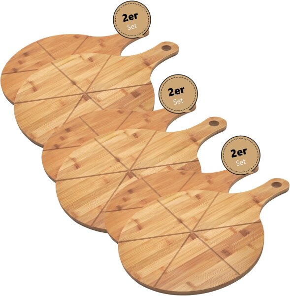 hausleben Pizzateller 33cm holz 6er Set Pizzabrett groß mit Griff