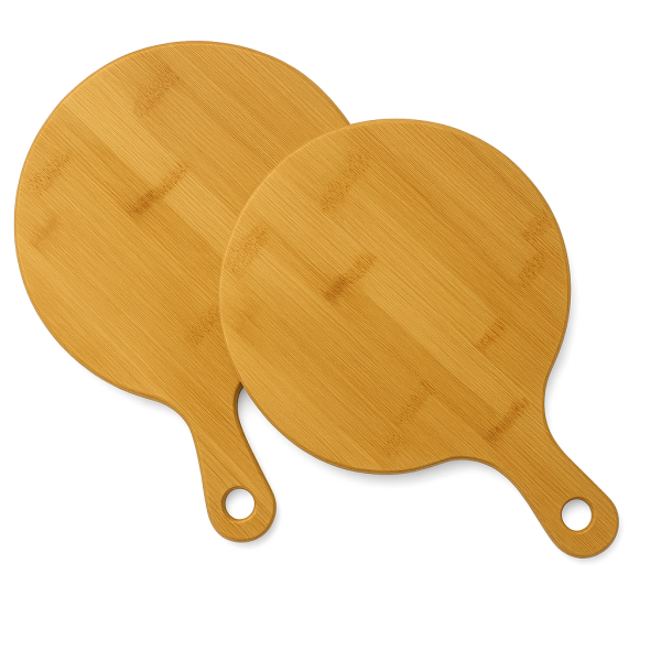 Hausleben® TT11150 Pizzabrett Schneide/Servierbrett rund mit Griff, 36,5x25,5x1,5 cm, Bambus