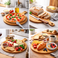 Hausleben® TT11150 Pizzabrett Schneide/Servierbrett rund mit Griff, 36,5x25,5x1,5 cm, Bambus
