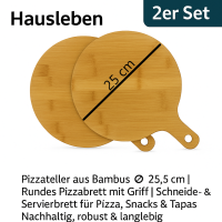 Hausleben® TT11150 Pizzabrett Schneide/Servierbrett rund mit Griff, 36,5x25,5x1,5 cm, Bambus