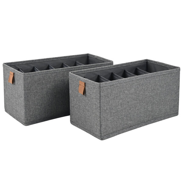 hausleben® 2er Set Aufbewahrungsbox mit 6 Fächern – 30x15x15cm (Grau)
