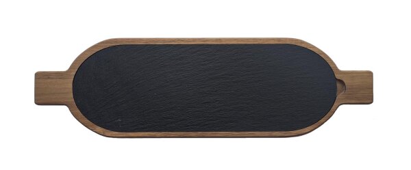 Holztablett aus Akazie mit Schiefereinsatz, Ellipse Form, 50x15x2 cm, HL10348