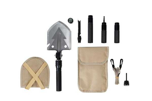 Multifunktions Schaufel Klappspaten Militärschaufel, Axt Säge, Hammer, Feuerstahl, Kompass Survival Set