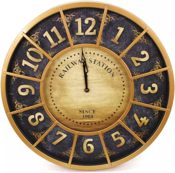 Wanduhr "Railway" - Kunststoff/Glas - Antik gold/schwarz, Ø 50 cm