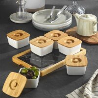 hausleben Porzellan Dipschalen Set mit 3 Schälchen + 3 Bambusdeckel und Tablett aus Bambus