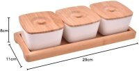 hausleben Porzellan Dipschalen Set mit 3 Schälchen + 3 Bambusdeckel und Tablett aus Bambus