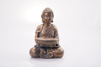 hausleben Eleganter Sitzender Buddha mit Vogelbad in Gold
