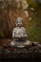 hausleben Eleganter Sitzender Buddha mit Vogelbad in Gold