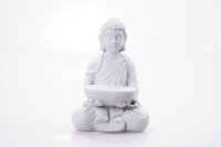 hausleben Eleganter Sitzender Buddha mit Vogelbad in Zement