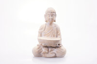 hausleben Eleganter Sitzender Buddha mit Vogelbad in Creme