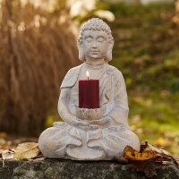 hausleben Eleganter Sitzender Buddha mit Vogelbad in Creme - 28,5x19x40 cm aus hochwertigem Magnesia (CremeKerzenhalter)