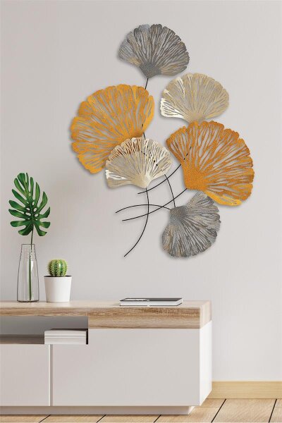 Wandbild metall, 75x5x100 cm, Ginkgo Blätter, Metall