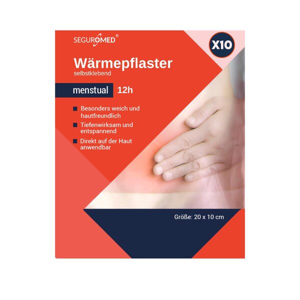 SEGURMED Wärmepflaster Wärmekissen Körperwärmer für Menstruation | Gegen Unterleibschmerzen | 10 Stück | Für Frauen | menstrual