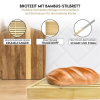 Bambus-Brotschneidebrett mit Krümelfach & Messer